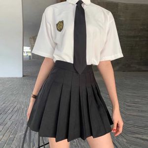 Trzy kawałek Zestaw Mini Kobiety Spódnicy Mundury szkolne A-Line Wysoka talia Plisowana Korea Ulzzang Casual Harajuka Set 210608