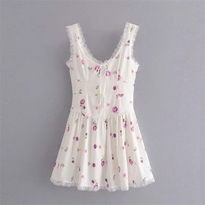 Doce Chic Floral Impressão Laço Laço Laço Laço Mini Vestido Moda Backless Quadrado Colar Certa Vestidos Cute Meninas Roupas 210531