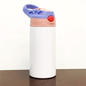 Sublimação reta copo de Sippy 12oz em branco garrafa garrafa bonito duplo-parede aço inoxidável de aço inoxidável canecas em massa segura para kid toddler recipiente atacado