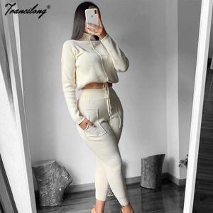 Beskuren Sweatshirt Sports Casual Suit 2020 Tracksuit Kvinnor Turtleneck Chandal Mujer Lounge Wear Two Piece Pants Set Winter Fall Y0625