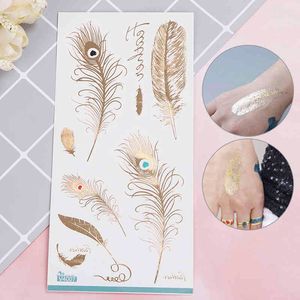 Feder Design Flash Tattoo Gold Temporäre Tattoos Glitter Haut Dekoration Aufkleber Sexy Produkte Papier Für Frauen Und Männer