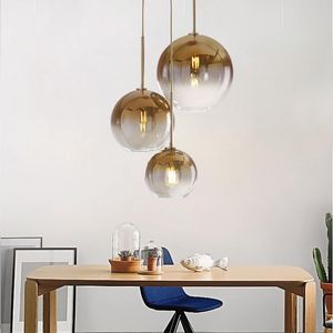 Lâmpadas pendentes modernas redondas de vidro de ouro prateado Luzes de vidro para casa El Decor Lamp Bedroom Rouaom Room LED E27 HANGING