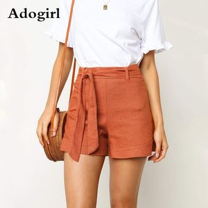 Solid Color Cotton Linen Shorts Summer High Waist Thin Loose Women Bow Tie Sashes Short Femme Bottoms Streetwear Pantalo Women's