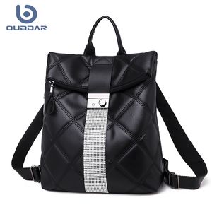 Ryggsäck Mode Kvinnor Multifunktion Hight Quality Plaid Leather Lady Small Travel Bookbag för Girls Sac A Doc