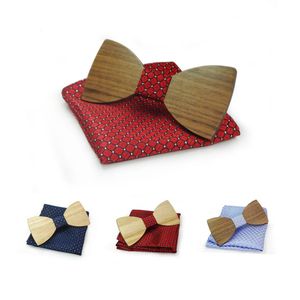 Men Handmade Wood Butterfly Bow Ties with Handkerchief British Party Wedding Business Accessories NYZ Shop