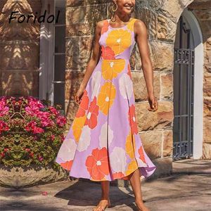 Dorywczo Purpurowy Kwiatowy Boho Plaży Styl Długa Sukienka Dla Kobiet Letni Sundress Wakacyjny Elegancki Loose Midi Vestido De Mujer 210427