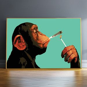 Cartoon Smoking Orangutan Monkey Canvas Painting Posters and Prints Wall Art Pictures for Living Room Home Decoration Cuadros