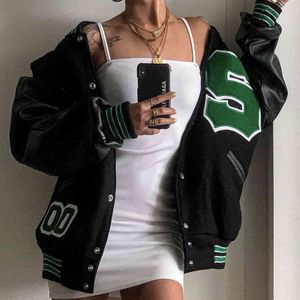 2021 가을 바이브 스타일 야구 유니폼 여성을위한 새로운 자수 폭격기 재킷 패션 레트로 옷 streetwear 대형 코트