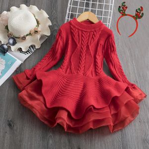 2021 Winter Knitted Chiffon Girl Dress Christmas Party Long Sleeve Children Clothes Kids Dresses For Girls New Year Clothing G1026