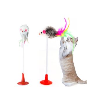 鐘の色とりどりの毛深くから面白い猫のおもちゃスイングスプリング吸盤マウス玩具小さなかわいいペットおもちゃ1 7bz T2
