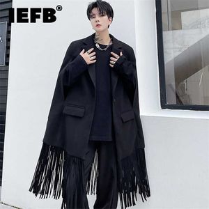 IEFB homens tassel tassel sem mangas trenchcoat de lã único botão outono inverno chique streetwear capa estilo jaqueta 9d0778 211122