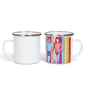 Sublimation Blank Enamel Coffee Mugs Portable Tumblers With handle Stainless Steel Water Cup Heat Tranfer Printing Mug DIY Picture WMQ1146