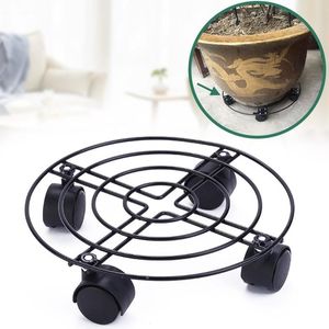 Round 4 Universal Wheels Mobile Flower Stand Trolley Plate Flower Pot Base Bracket Home Garden Decoration with Brake 210401