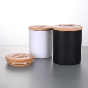 Candela in vaso di vetro vuoto con coperchio in bambù per cera di candela Crema glassata trasparente opaca nera Candele Barattoli Candeliere Aromaterapia