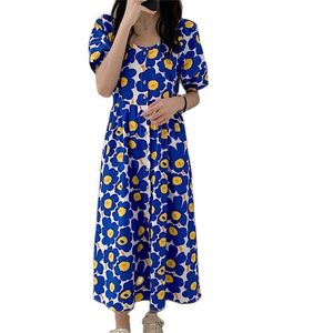 Loose big round neck bright flower dress casual women summer Korean fashion women's clothing 210520