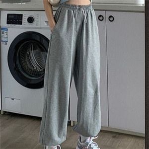 Calças de mulher Streetwear Estilo Coreano Solto Bocador Sweatpants Cinza Cintura Alta Conforto Simples Básico Casual Moda Calças 210915