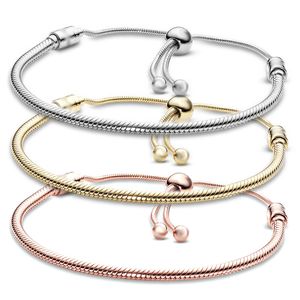 Braccialetti con ciondoli placcati in argento 3MM Catena regolabile Pandora Bracciale rigido in oro rosa Donna Donna Festa di Natale Regalo di compleanno BR020