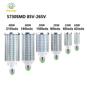 Lâmpadas de milho LED de grande potência 10 W 15 W 20 W 25 W 30 W 40 W 60 W 80 W E27 5730SMD Alumínio 85-265 V Lâmpada interna