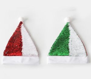 Sublimação Glitter Christmas Chapéus Vermelho Lantejoulas Decoração de Pano Xmas Favor Santa Hat Transferência de Calor Impressão DIY Sereia Feriado Ano Novo Tampa para Adult Chidren