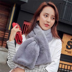 2021 100 * 20cm Kvinnor Vinter Varm Plush Scarf Angora Scarves Kanin Fur Tjocken Dam Fake Collar Neckerchief Boys Girls Children H0923