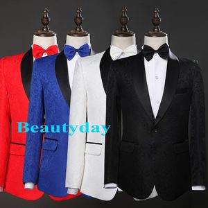 2022 Мода Свадьба смокинг Мужские костюмы Slim Fit Fit Shawal Lapel Prom Bestman Groomsmen Blazer Designs 2 Piece Set (Куртка + черные брюки + лук) На заказ на заказ