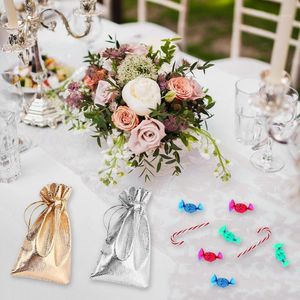 Geschenkpapier 10 Stück Gold Silber Bündel Taschen Netz Nachahmung Leinen Garn Hochzeit Süßigkeiten Schmuck Beutel Tasche Kordelzug Aufbewahrungswerkzeug1