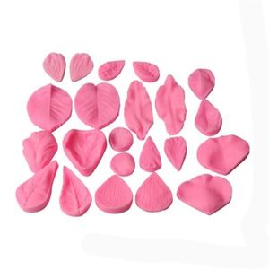 22 pcs silicone pétala folha de molde de flores fondant de chocolate gum pasta bolo broder decorando ferramenta k211 210721