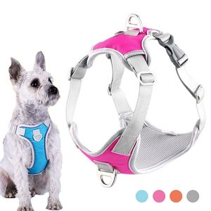 Pet Dog Harness Kamizelka Miękka Podszewka Regulowana Odblaskowe Małe Średnie Psy Kołnierz Oddychające Trening Walking Produkty 211022