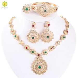 Afrikanische Hochzeit Schmuck Sets Hohe Qualität Gold Farbe Kristall Strass Braut Kostüm Schmuck Sets H1022