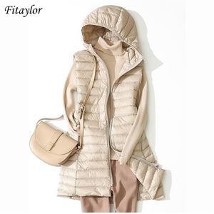 FuitAylor Winter Ultra Light White Duck Down Coat Women 4XL Plus Size Jacket Medium Long Vest Kvinna Casual Zipper OuterWear 211011