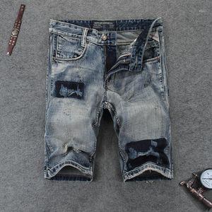 Mens Jeans Italian Style Fashion Men High Quality Retro Gray Blue Designer Wash Ripped Denim Shorts Summer Vintage Short