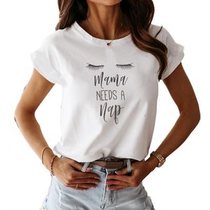 T-shirt da donna casual stampata a maniche corte o collo bianco top elegante donna allentata estate chic per il tempo libero femme t-shirt 210422