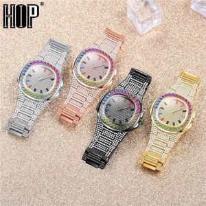 Hip Hop Full 1Ow Iced Out Mens Luxury Datum Quartz Armbands Klockor Rostfritt Stål Klocka För Kvinnor Mäns Mode Smycken