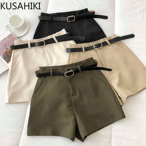 Fashion Solid Korean Belt High Waist Women Shorts Causal Spring Wide Leg Short Bottoms Ropa Para Mujer 6e652 210603