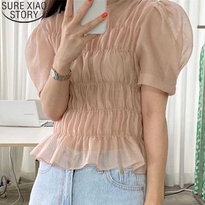 Sexy Blouse Summer Women's Blouse Plus Size Korean Ins Vitality Girl Age Reduction Transparent Wild Short-sleeve Tops 14093 210527