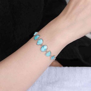 Smycken Charm 925 Sterling Silver Geometrisk Larimar Kvinna Bangle 2021 Hela Mode för Party Trendy Bracelet Present