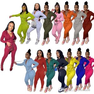 Женщины Scestsuits 2 Piece Set Дизайнер Сплошные Спортивные Спортивные Досуг С Длинным Рукавом Микрослышные штаны Настройки на молнии Топ Брюки Спортивная одежда