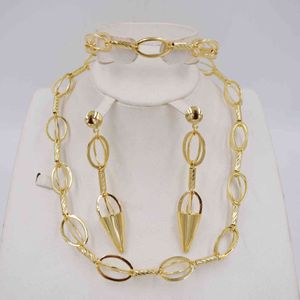 High Quality Italy 750 Gold Color Jewelry Set For Women african beads jewlery fashion necklcace set earring ethiopian jewelry