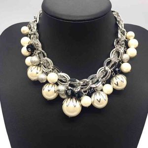 Silberfarbene ABS-Halskette mit großen Perlen, Statement-Schmuck für Damen/Kragen Perlas/Grand Collier De Perles/Joyeria