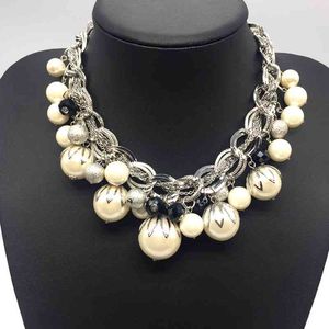 Cor prata ABS ABS Big Pearl Colar Espaços Declaração Jóias Mulheres / Collares Perlas / Grand Collier de Perles / Joyeria