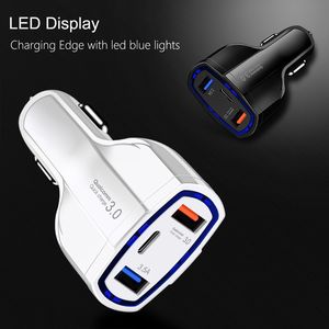 5% QC3.0 Fast Charging Cars Chargers With LED Halo Light Type-C PD Car Charger for Phone Black White
