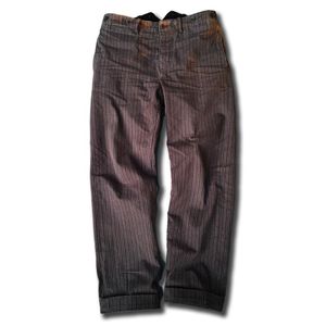 Herenbroek Tweed heren hoge taille rechte klassieke en essentiële zwarte streep katoenen broek Vintage Amekaji Overalls mannelijke kleding