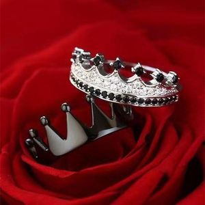 Fedi nuziali Corona Coppia Uomo Donna Moda Nero Argento Colore Anello di fidanzamento Set di gioielli da sposa Regali dell'amante