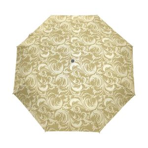 Paraplu's 3D bloemprint gele paraplu anti uv bescherming zon 100% polyester waterdichte 3 vouwen automatische parasol