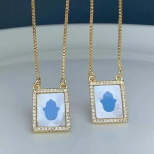 Pendant Necklaces Minimalist Jewelry Rectangle Hamsa Necklace For Women 2021 Fashion Micro Pave Shiny Zirconia Sea Shell Square Charm Neck