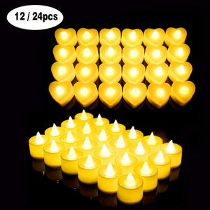 24 sztuk LED Electric Fake Candle w ciepłym białym Realistyczne Jasne migotanie żarówki LED Light Tea Festival Celebration 210702