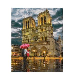 Målningar Pocustom Oil Paint By Numbers Notre Dame Scenery DIY 60x75cm Målning på kanfasram Landskap Heminredning