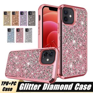 Casos de telefone de diamante de Glitter Glitter Girls Bling Bling Hybrid TPU PC Hard Topa traseira para iPhone 13 12 mini 11 Pro Max 7 8 Samsung S22 Plus S21 Ultra S20 Nota 20