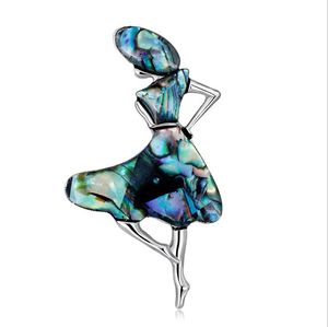 Dancing Ballet Girls Natural Abalone Brooches for Women Alloy Metal Piece of Shell Brooch Pins Vintage Corsage Jewelry Accessories