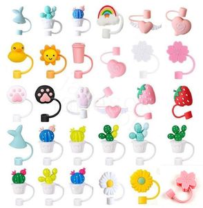 Creative Silicone Straw Tips Cover Reusable Drinking Dust Cap Splash Proof Plugs Lids Anti-dust Tip Sunflower Cherry Blossom Rainbow Cat Paw For 6-8mm Straws DD341